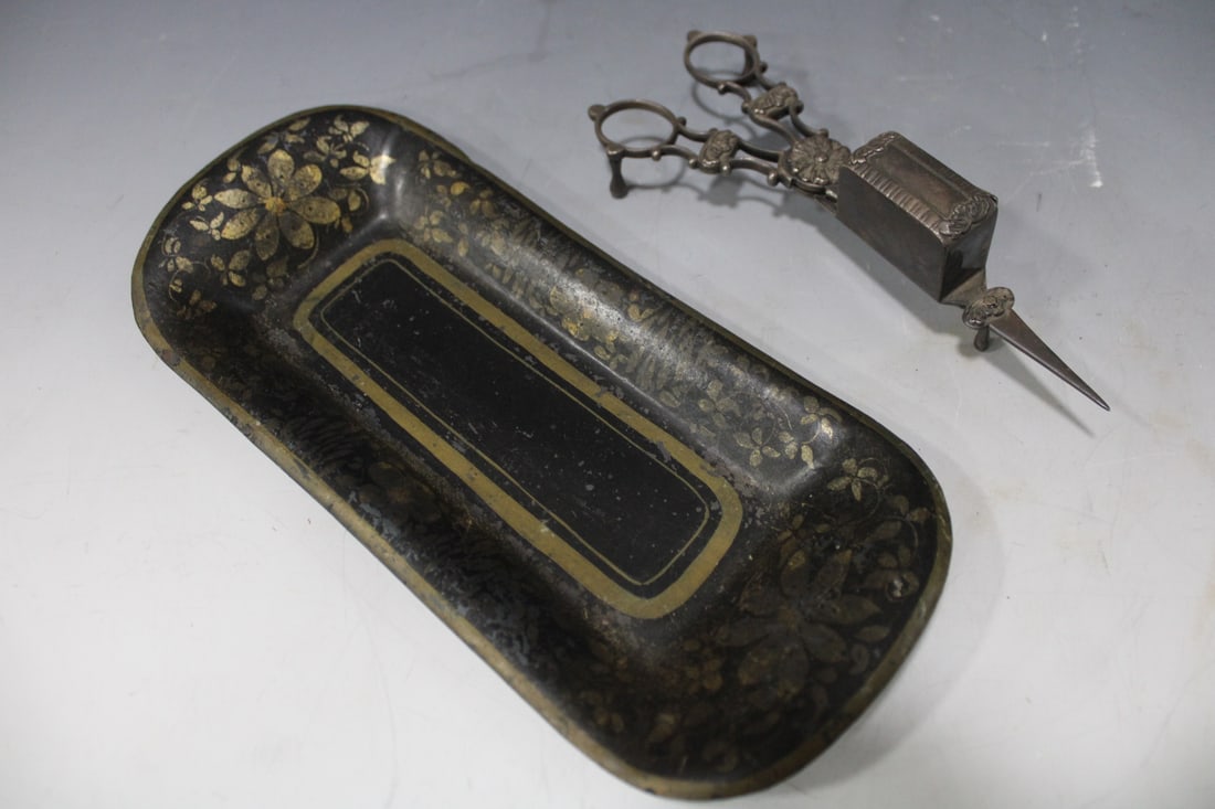 Tole Painted Tray w/ Fancy SP Candlesnuffer (1 of 1)