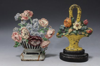Pair Flower Basket Door Stops / Doorstops