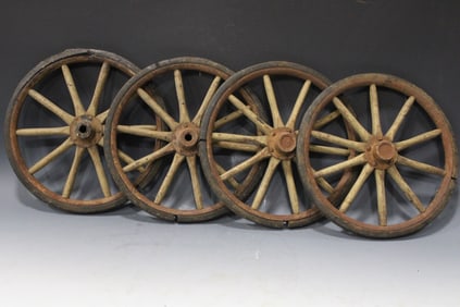 Set of 4 Antique Wooden Spoke Wheels