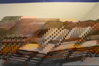 Square Oak Table & 4 Pressed Back Chairs