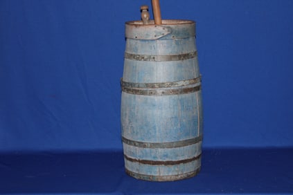 Antique Blue Painted Butter Churn