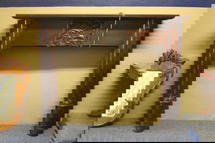 19th C Fancy Carved Fireplace Surround