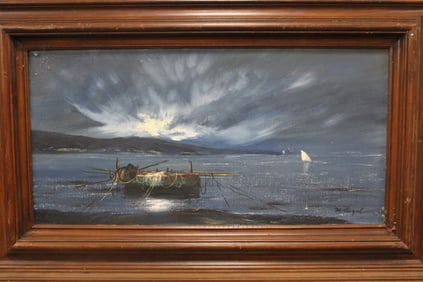 Oil on Canvas Blue Water Scene Painting Signed Ziegal