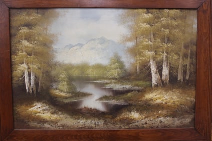 Oil on Canvas Painting Fall Forest Scene