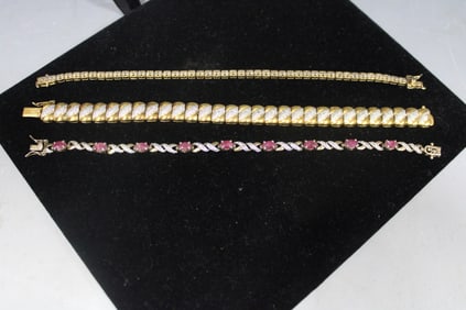 Lot of 3 Sterling Bracelets w/ Diamond Chips