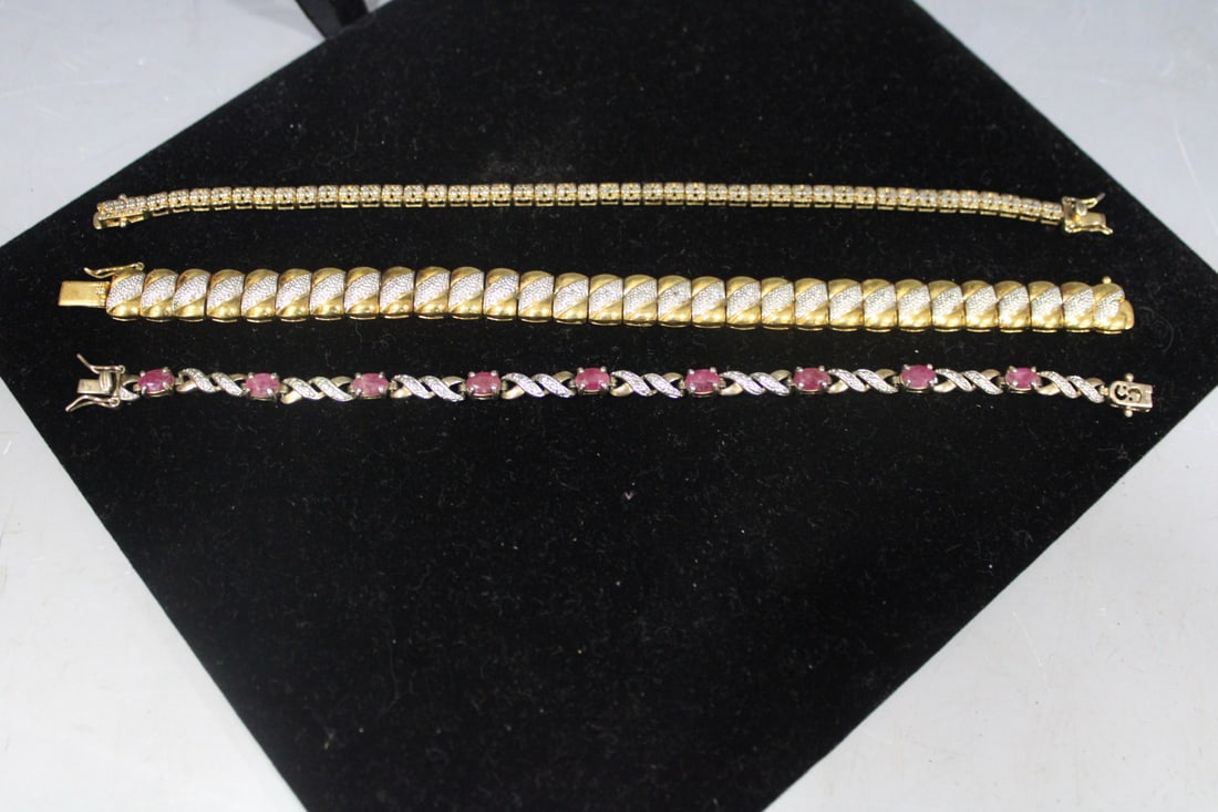 Lot of 3 Sterling Bracelets w/ Diamond Chips (1 of 2)