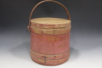 19th C Pumpkin Painted Firkin / Sugar Bucket