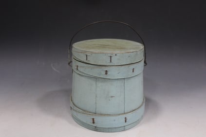 19th C Blue Painted Small Firkin / Sugar Bucket