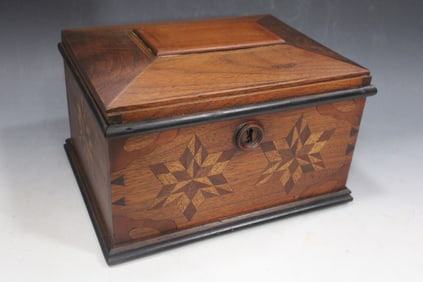 Antique Inlaid Wooden Sarcophagus Document Box