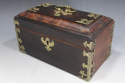Antique Wooden Tea Caddy w/ Brass Mounts