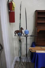 3 Antique Lightning Rods, 1 w/ Horse Weather Vane