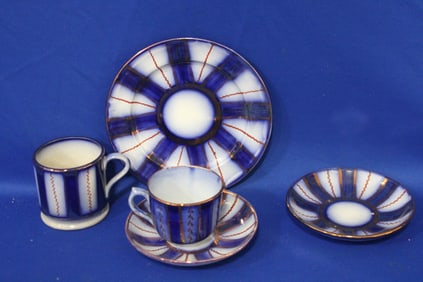 Allerton Gaudy Wagon Wheel Cups , Saucers & Plates