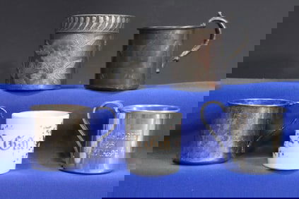 Lot of 5 Child's Mugs - Silverplate, Pewter & Porcelain