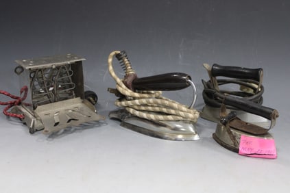 1900 Toy Sad Iron & 1930-50s Electric Irons & Toaster