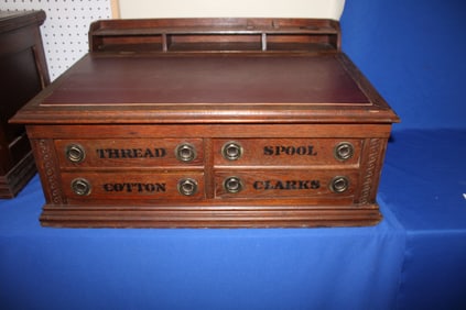 Store Desk Spool Cabinet w/ Inkwell & Pen Holder Rack