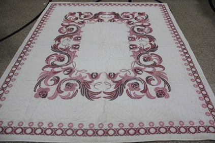 Burgundy - Pink Embroidery Quilt