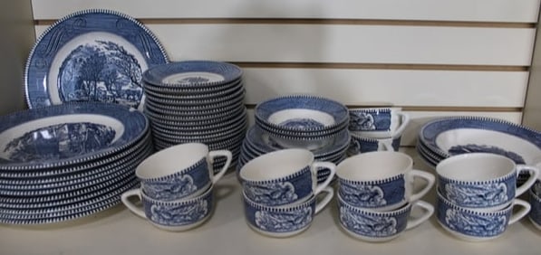 Blue Currier & Ives Dinner Set of China