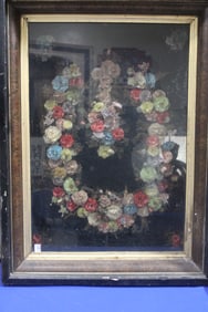 1870-90s Framed Memorial Flowers Wreath