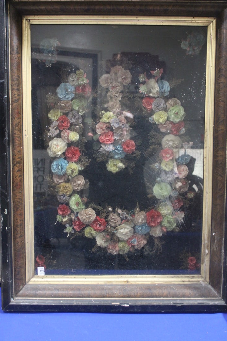 1870-90s Framed Memorial Flowers Wreath (1 of 2)