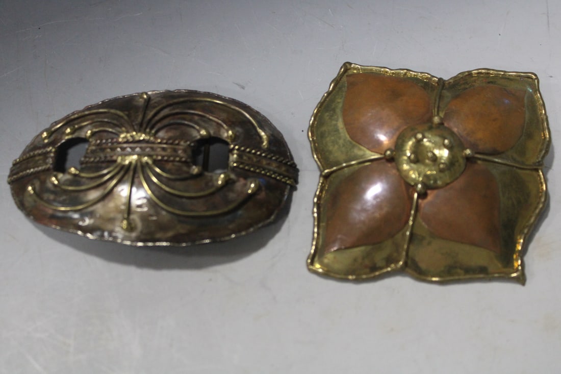 Lot of 2 1950s Brass Buckles: 4 1/2 x 3