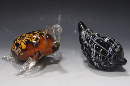 Blown Art Glass Sculptures Turtle & Conk Shell