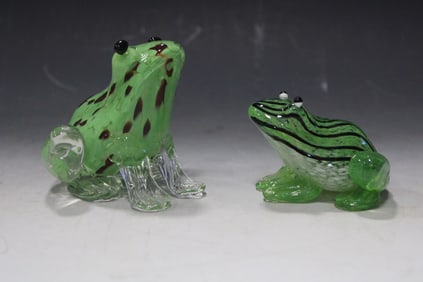 Blown Art Glass Sculptures Frogs
