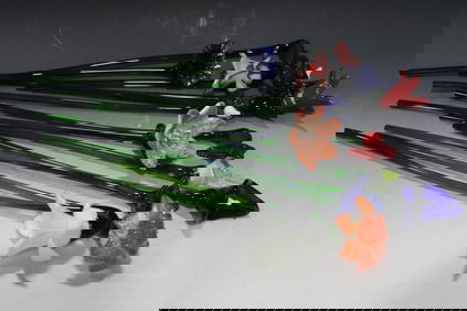 Lot of 14 Murano Blown Art Glass Long Stem Flowers