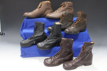 1920-1930s Pair Boys Leather Shoes - NOS