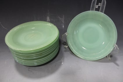 Set of 12 Jadeite Fire-King Saucers