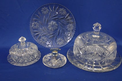 Lot of 4 Cut & Etched Glass