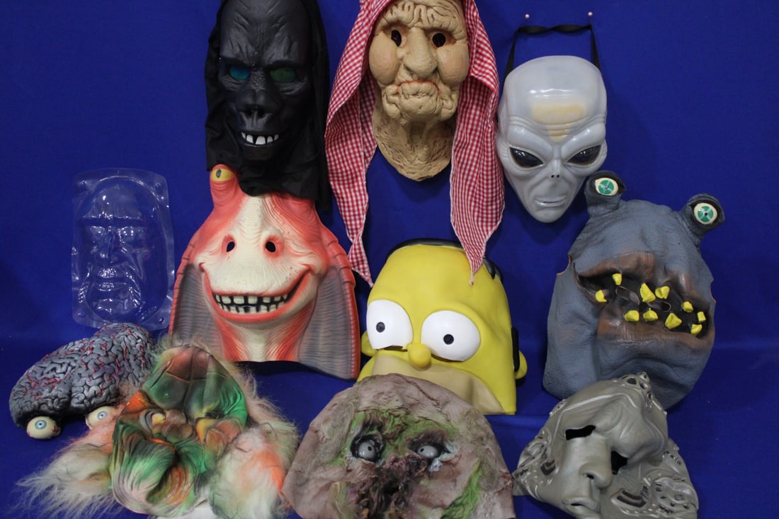 Lot of 11 Halloween Masks: Mostly rubber.