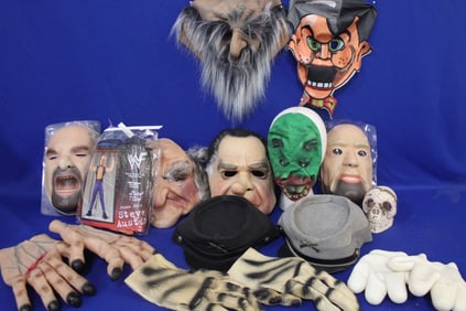 Lot of 7 Mostly Rubber Halloween Masks & Hands