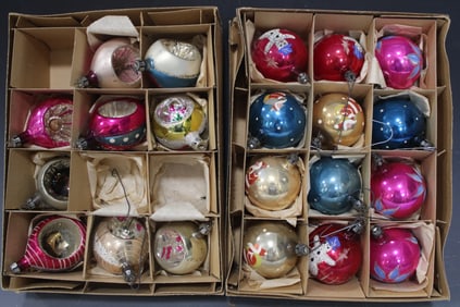 2 Boxes Feather Tree Blown Glass Small Ornaments