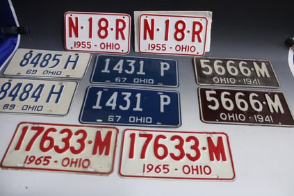 6 PR Clean Ohio Automobile License Plates - 1955-Unused