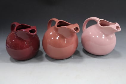 Lot of 3 Hall China Round Ball Pitcher w/ Ice Lip  633