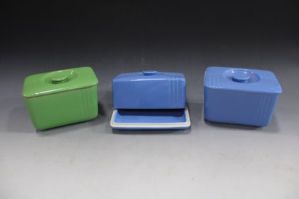 Lot of 3 Hall China Refrigerator Covered Oblong Dishes