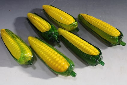 6 Blown Glass Ears of Corn