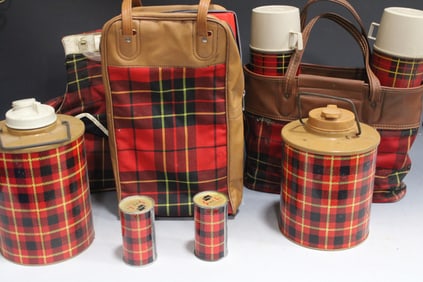 1940-50s Scotch Plaid Picnic / Car Containers