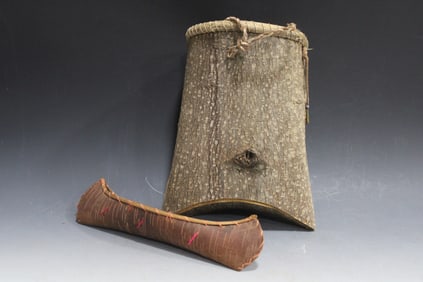 Native American Indian Birch Bark Basket & Canoe