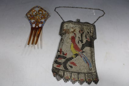 1920-1930s Whiting & Davis Edwardian Purse & Hair Comb