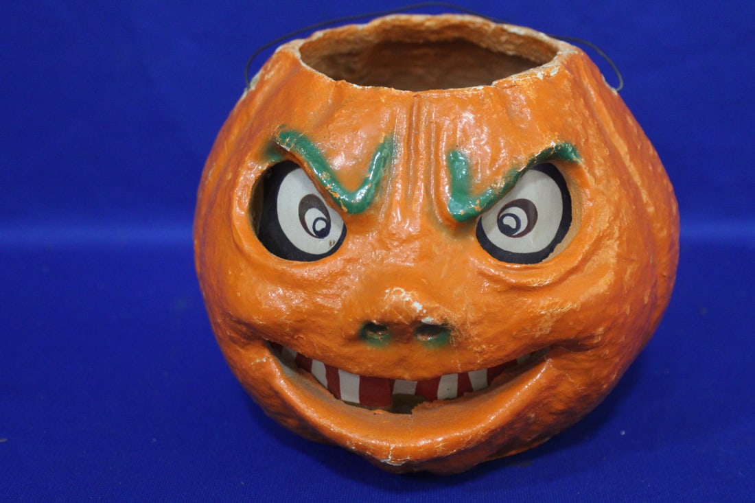 Vintage Scowling Paper Mache Halloween Jack-o-Lantern (1 of 3)