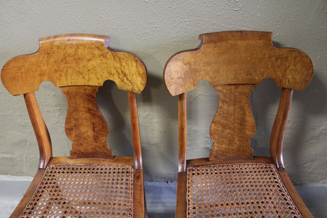 Pair Matching Tiger Maple Side Chairs - 2