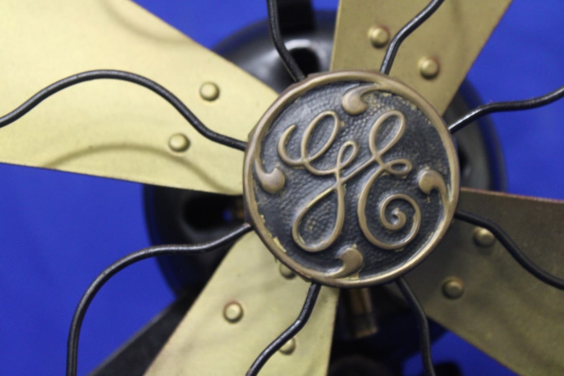 Dated 1908 GE Brass 4-Blade Oscillating Fan - 2