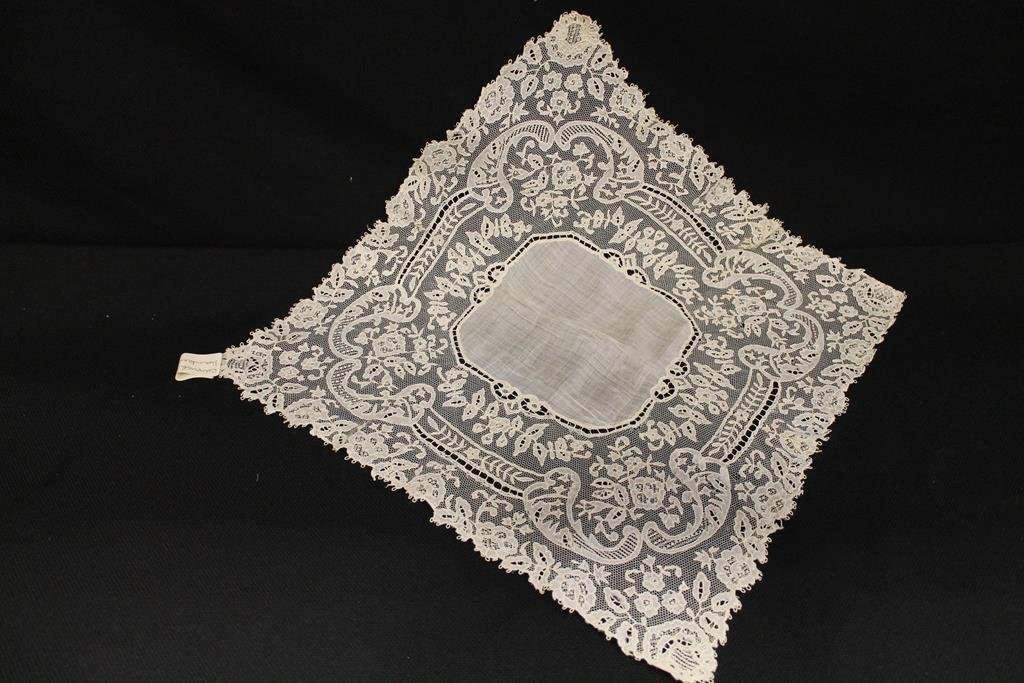 Carrichmacross Handkerchief Lace & Silk: 18th century Carrichmacross (sp?) handkerchief of fine lace and silk