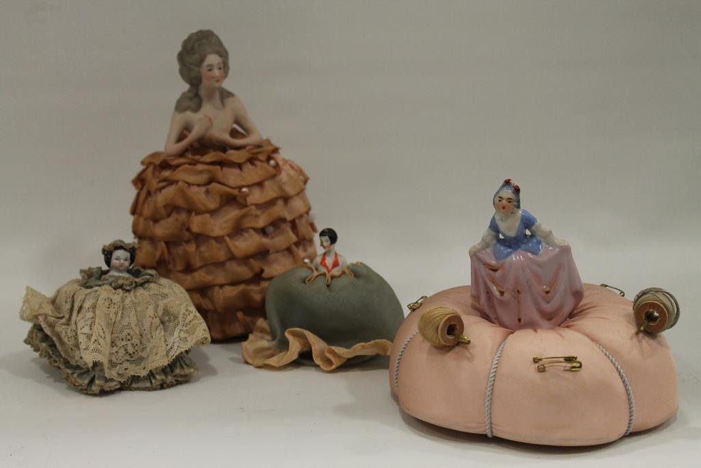 Half Doll Pincushions: 4 half doll pincushions, tallest 9 H.