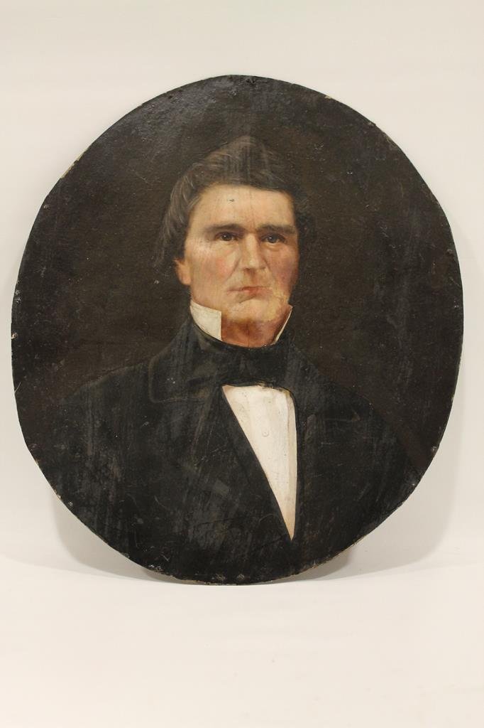 1837 Gov. / Congress David Wallace Indiana: Unframed oval oil on board of David Wallace, Indiana Congressman (elected 1841) and Governor (elected 1837), (his son authored Ben Hur), attributed to artist Jacob Cox, Indianapolis, 16 1/2 H.; also i