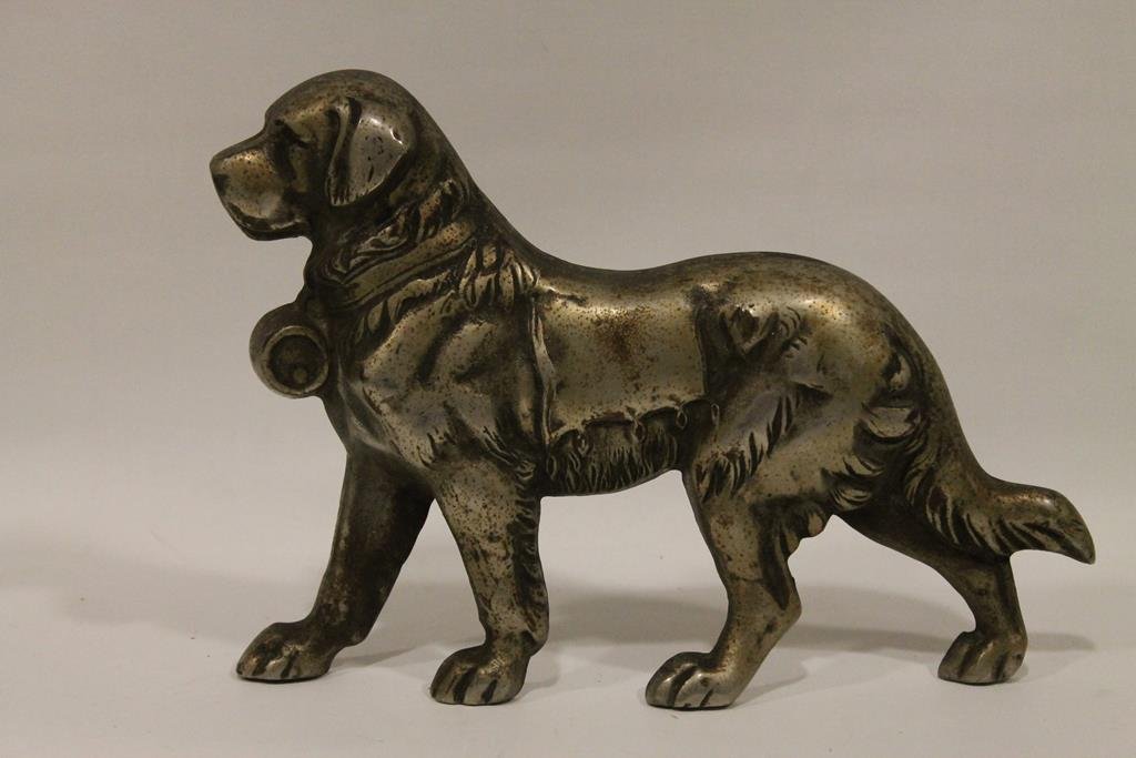Nickel-Plated Cast Iron St. Bernard Doorstop: Nickel plated cast iron St. Bernard door stop, 8 1/4 H.
