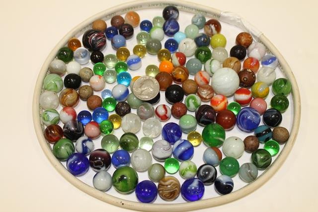 Group of Early Marbles: Early 1900s to 1940s group of about 125 marbles. Note there are 18 lots of early marbles from a private collection in this sale - all will be sold without descriptions of types, sizes, grading, or con