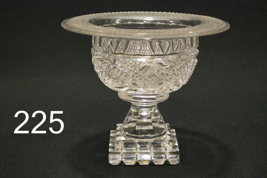 American Brilliant Period Cut Glass Hawkes Compote: American brilliant period cut glass Hawkes compote, 6 1/2" H x 7 1/4" W. All 62 lots of cut glass selling in this auction belonged to a long time collector who was very selective in her purchases of u