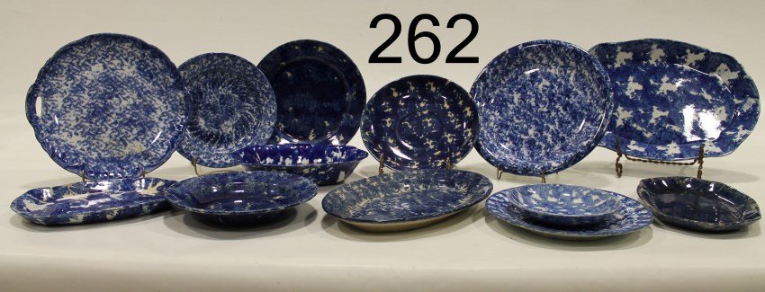 Flow Blue Platters, Plates & Bowls: All unsigned - soup bowl 8 1/2", good; salad plate 8 1/4", good; 2 9" plates, each with surface chips; dinner plate, 10 1/2", good; nappy, 10 1/2", hairline; mush bowl saucer, 8 1/2", good; saucer, 6"